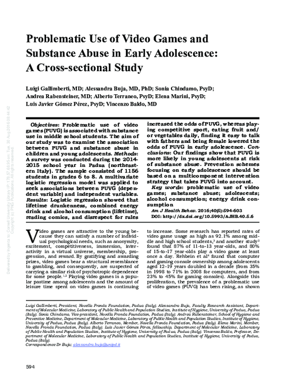 (PDF) Gaming Addiction and Substance Abuse in Teens