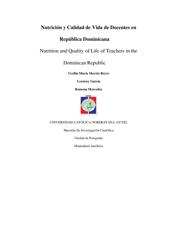 (PDF) NUTRICIÓN Y CALIDAD DE VIDA DE LOS DOCENTES