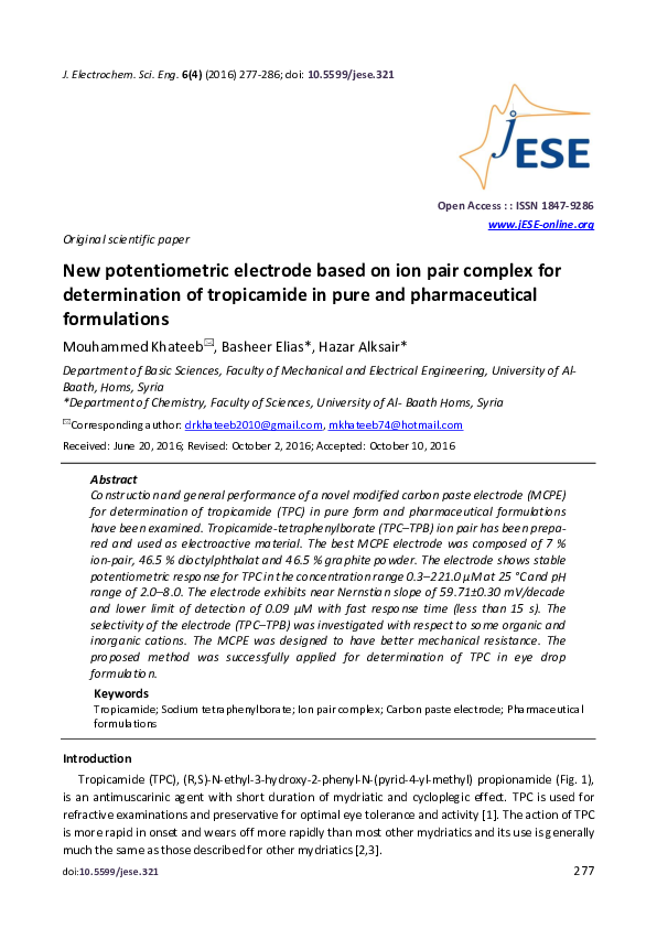 (PDF) New potentiometric electrode based on ion pair complex for ...