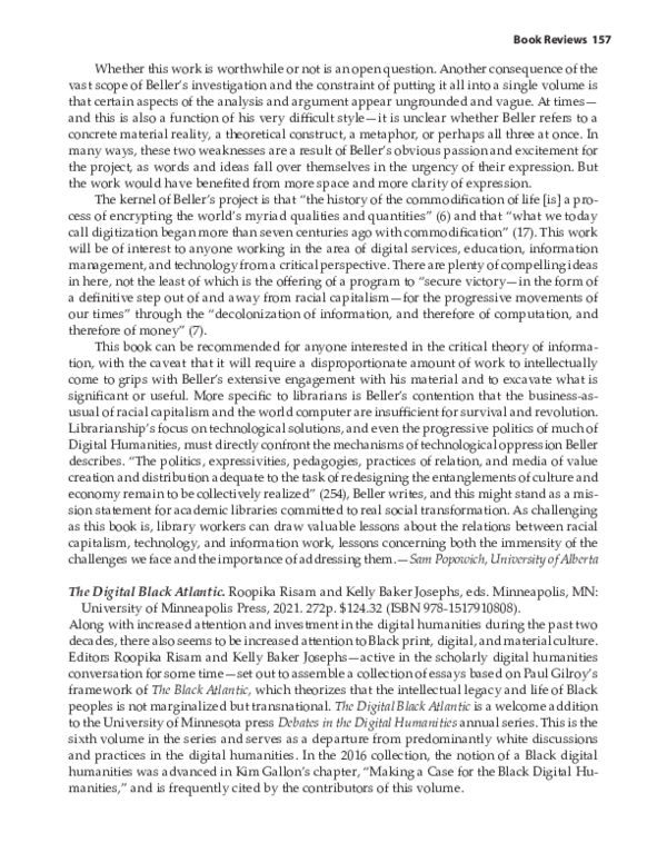 (PDF) The Digital Black Atlantic. Roopika Risam and Kelly Baker Josephs ...