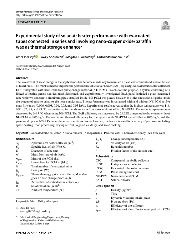 (PDF) Experimental study of solar air heater performance with evacuated ...