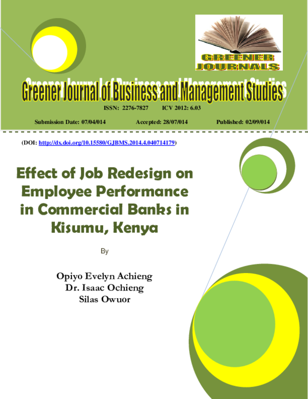 (PDF) Effect of Job Redesign on Employee Performance in Commercial ...