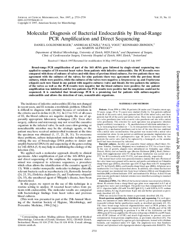 (PDF) Molecular diagnosis of bacterial endocarditis by broad-range PCR ...