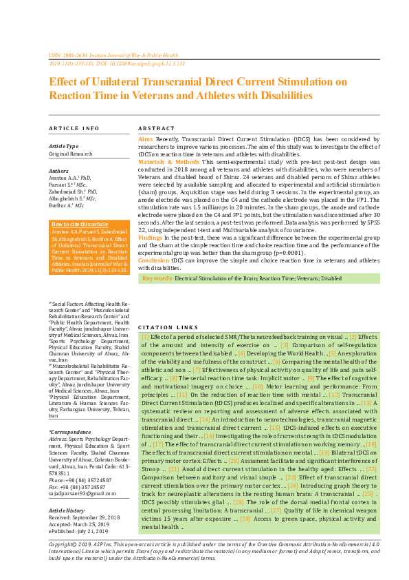 (PDF) Effect of Unilateral Transcranial Direct Current Stimulation on ...
