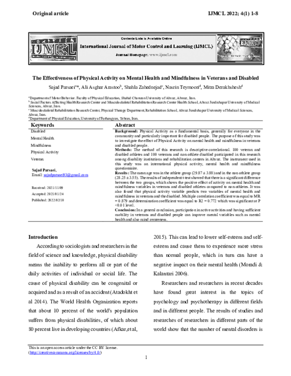 (PDF) The Effectiveness of Physical Activity on Mental Health and ...