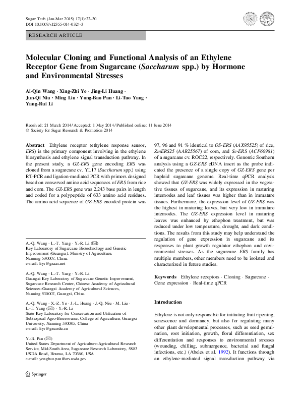 (PDF) Molecular Cloning and Functional Analysis of an Ethylene Receptor ...