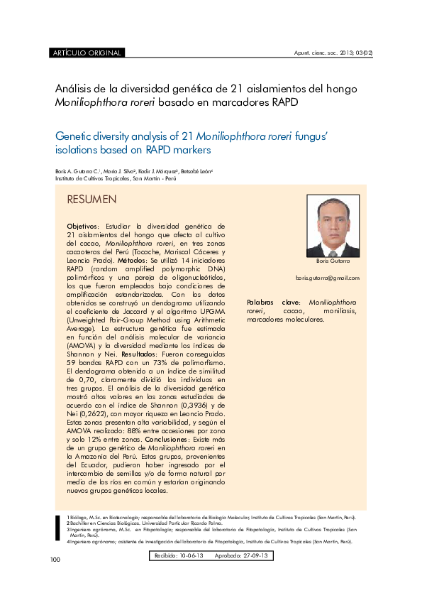 (PDF) diversity analysis of 21 Moniliophthora roreri fungus