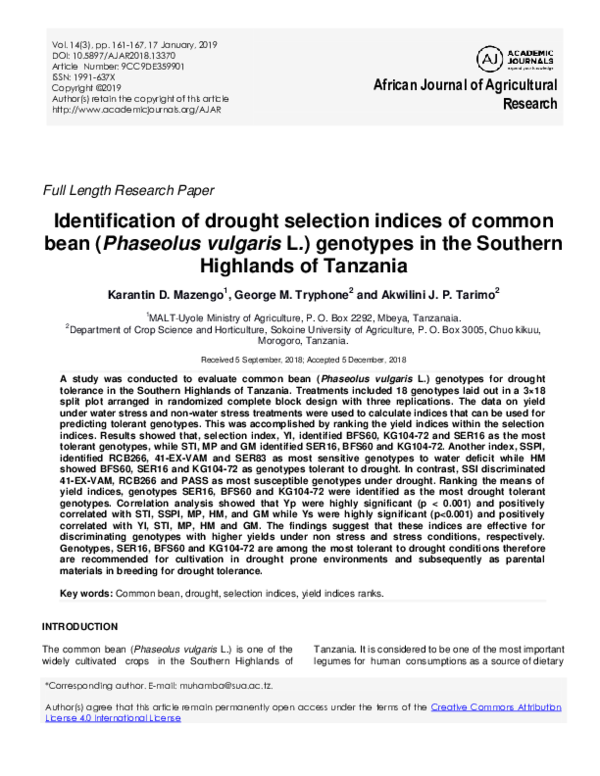 (PDF) Identification of drought selection indices of common bean ...