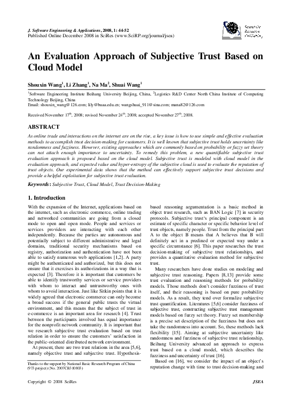 (PDF) An Evaluation Approach of Subjective Trust Based on Cloud Model