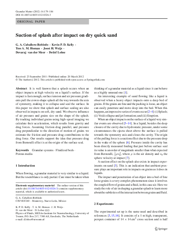 (PDF) Suction of splash after impact on dry quick sand