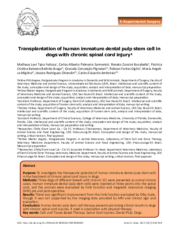 (PDF) Transplantation of human immature dental pulp stem cell in dogs ...