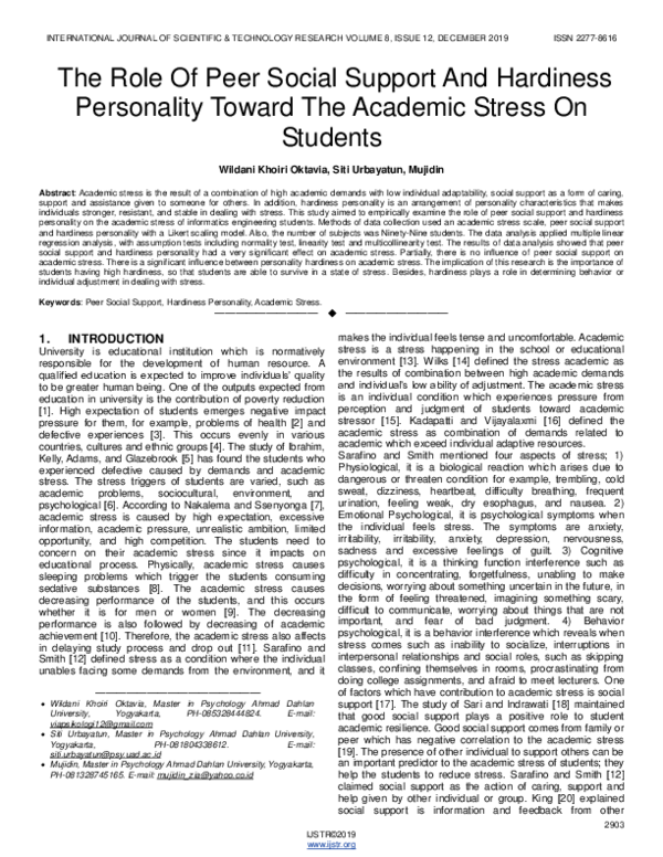 (PDF) The Role Of Peer Social Support And Hardiness Personality Toward ...