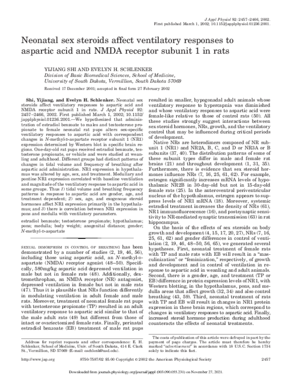 (PDF) Neonatal sex steroids affect ventilatory responses to aspartic ...