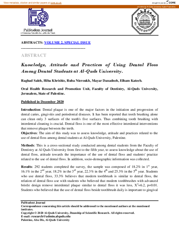 (PDF) Knowledge Attitude and Practices of Using Dental Floss Among ...