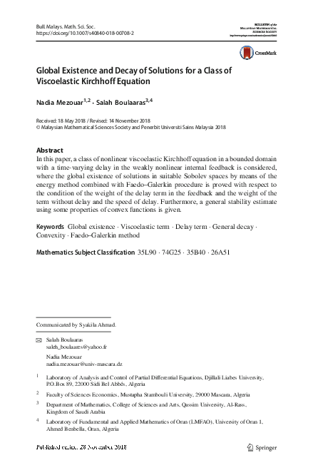 (PDF) Global Existence and Decay of Solutions for a Class of ...