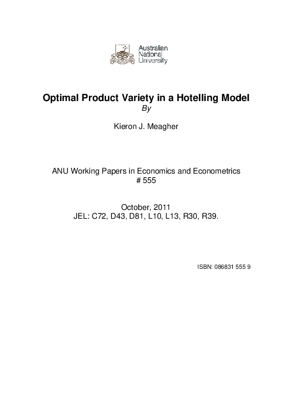 (PDF) Optimal product variety in a Hotelling model
