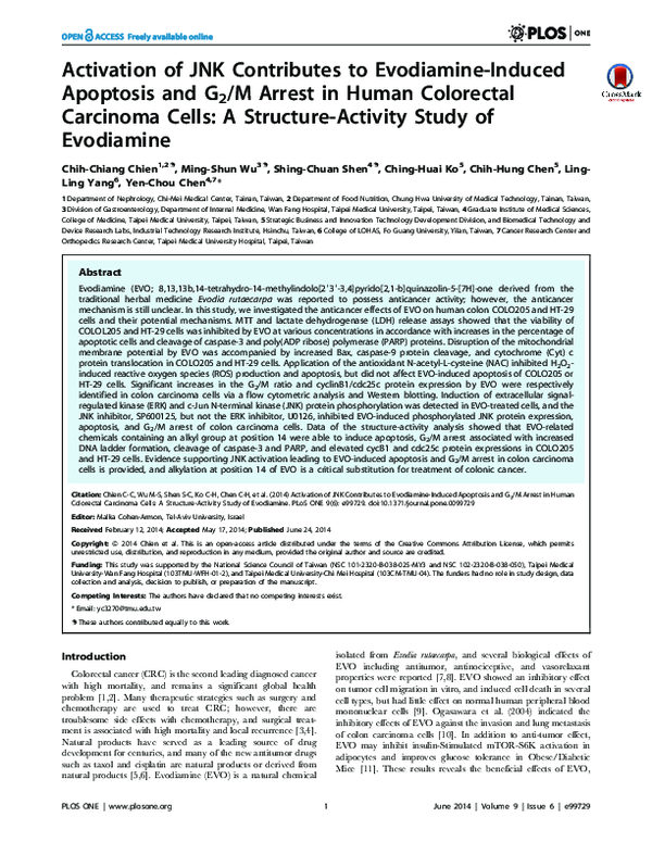 (PDF) Activation of JNK Contributes to Evodiamine-Induced Apoptosis and ...