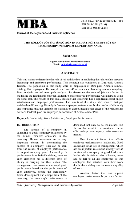 (PDF) The Role of Job Satisfaction in Mediating the Effect of ...