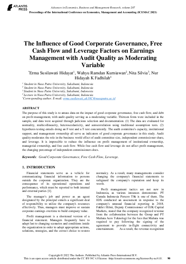 (PDF) The Influence of Good Corporate Governance, Free Cash Flow and ...
