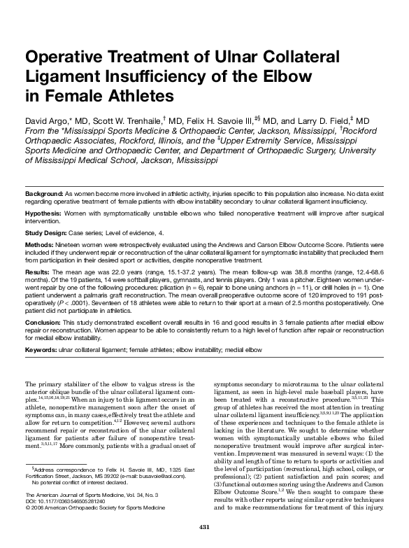 (PDF) Operative Treatment of Ulnar Collateral Ligament Insufficiency of ...