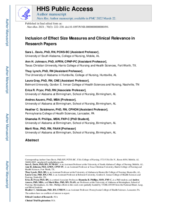 (PDF) Inclusion of Effect Size Measures and Clinical Relevance in ...