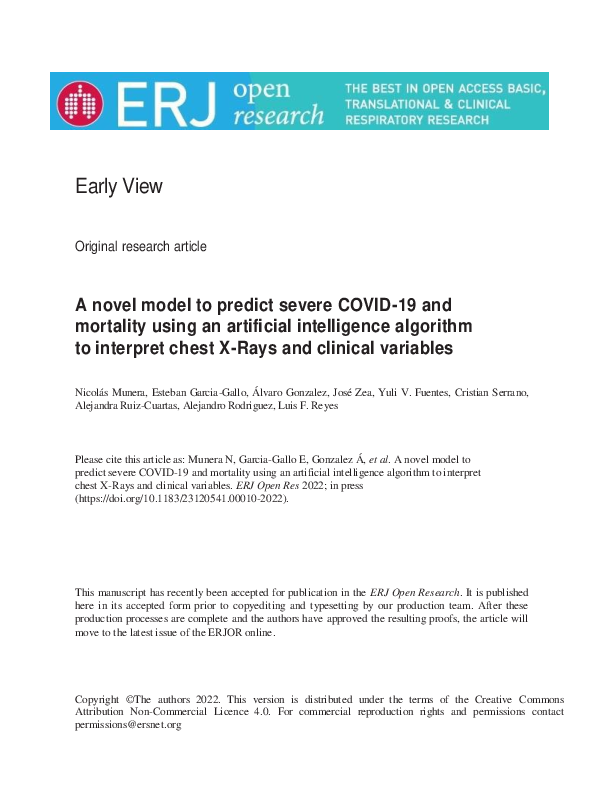 (PDF) A novel model to predict severe COVID-19 and mortality using an ...