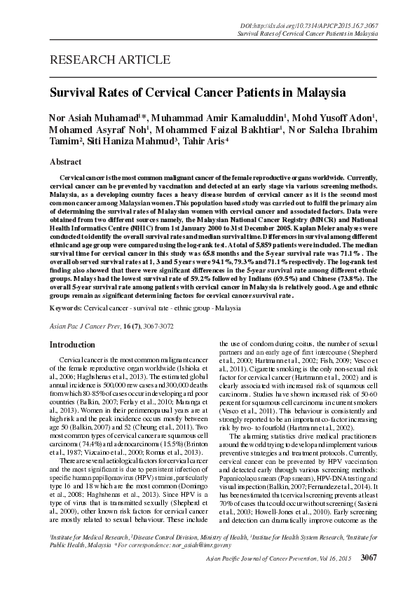 (PDF) Survival Rates of Cervical Cancer Patients in Malaysia