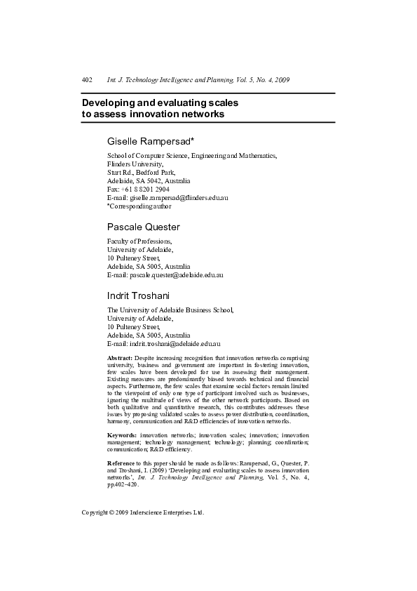 (PDF) Developing and evaluating scales to assess innovation networks
