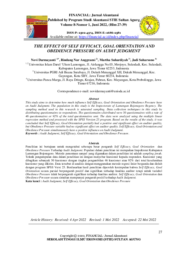 (PDF) The Effect of Self Efficacy, Goal Orientation and Obedience ...