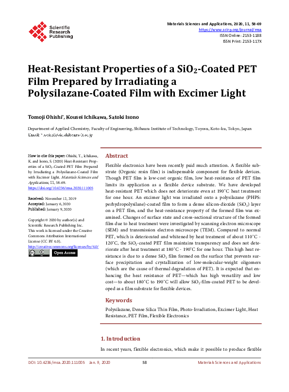(PDF) Heat-Resistant Properties of a SiO2-Coated PET Film Prepared by ...