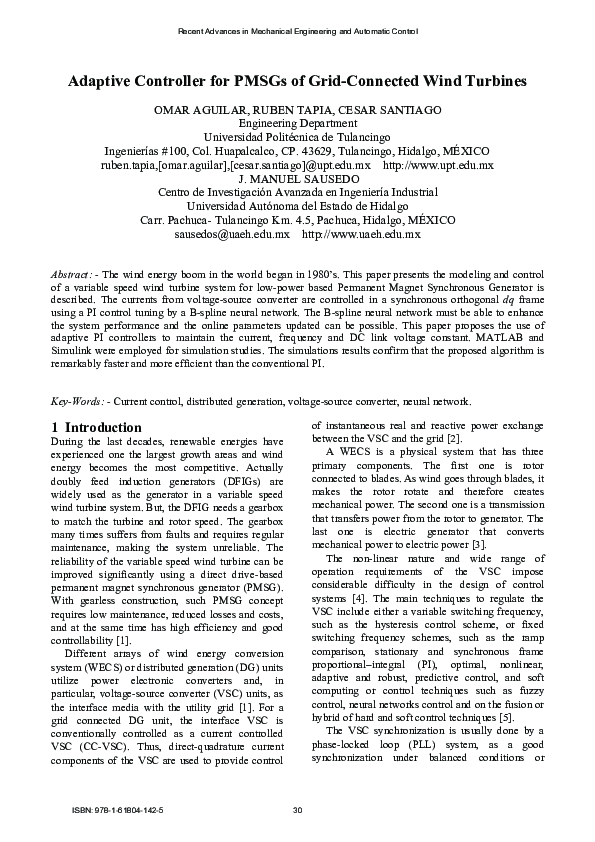 (PDF) Adaptive Controller for PMSGs of Grid-Connected Wind Turbines