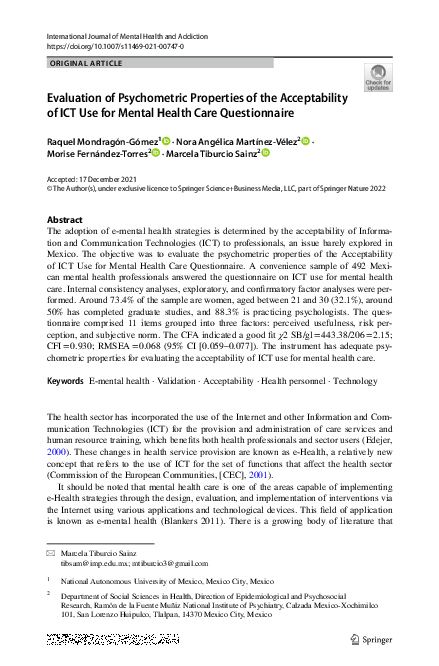 (PDF) Evaluation of Psychometric Properties of the Acceptability of ICT ...