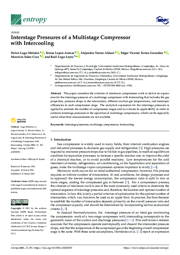 (PDF) Interstage Pressures of a Multistage Compressor with Intercooling