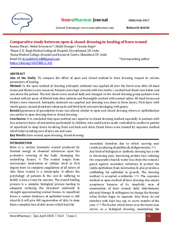 (PDF) Comparative study between open closed dressing in healing of burn ...