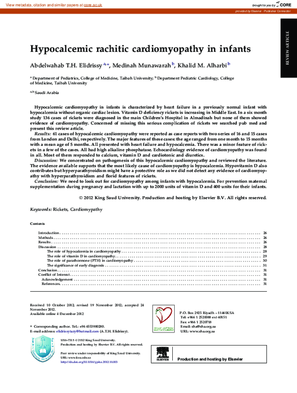 (PDF) Hypocalcemic rachitic cardiomyopathy in infants