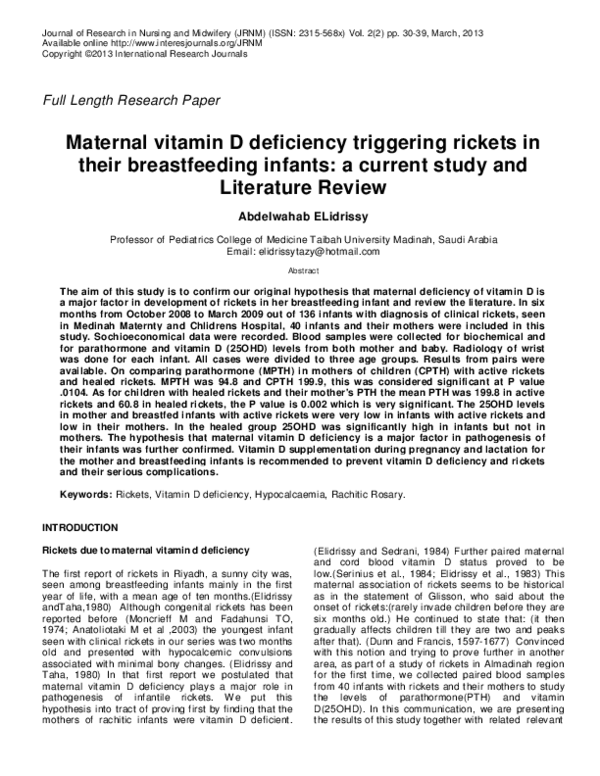 (PDF) Maternal vitamin D deficiency triggering rickets in their