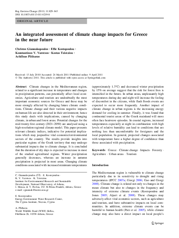 (PDF) An integrated assessment of climate change impacts for Greece in ...