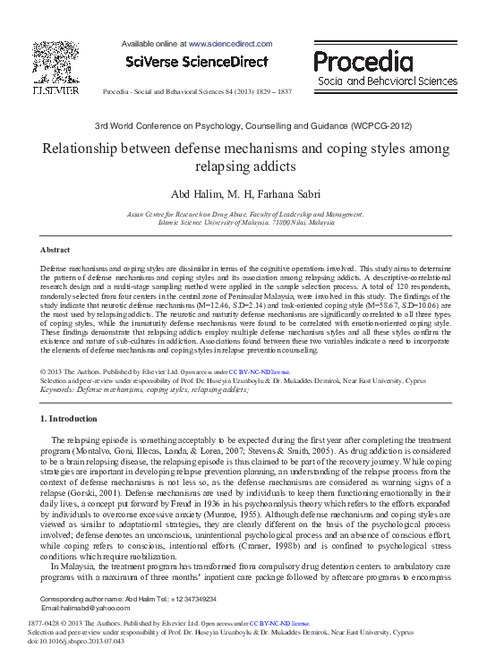 (PDF) Relationship Between Defense Mechanisms and Coping Styles Among ...