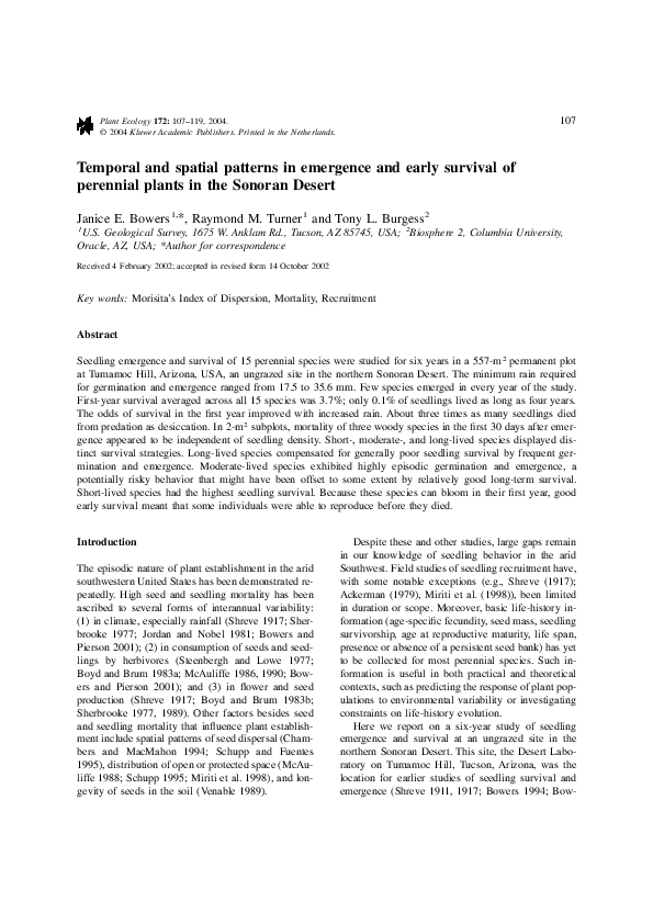 (PDF) Temporal and spatial patterns in emergence and early survival of ...