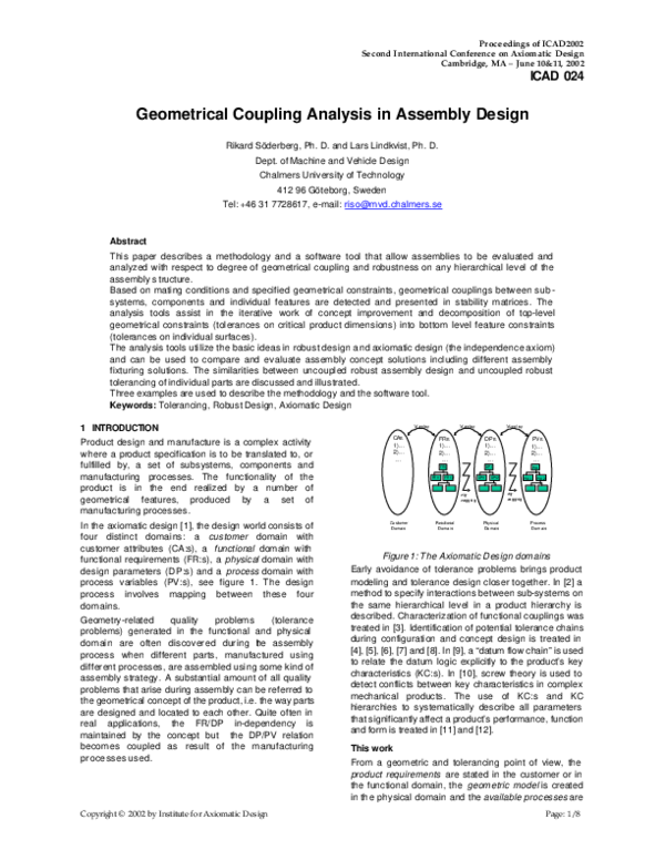 (PDF) Geometrical coupling analysis in assembly design