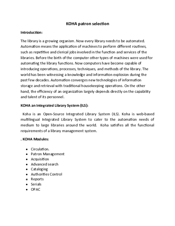 (DOC) KOHA patron selection Ms. Sayma Sultana Academia.edu