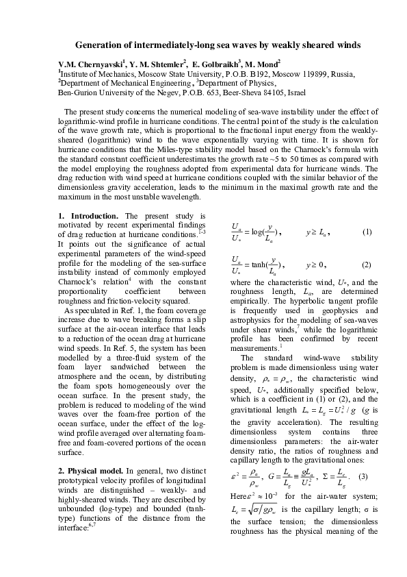 (PDF) Generation of intermediately long sea waves by weakly sheared winds