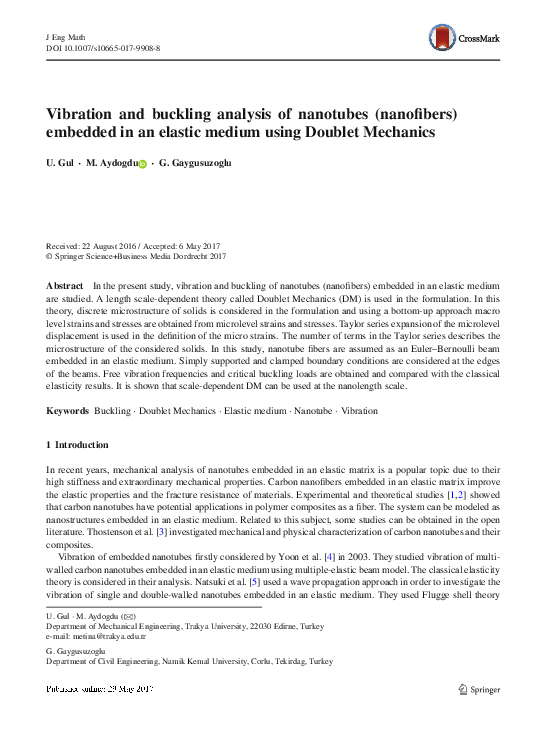 (PDF) Vibration and buckling analysis of nanotubes (nanofibers ...