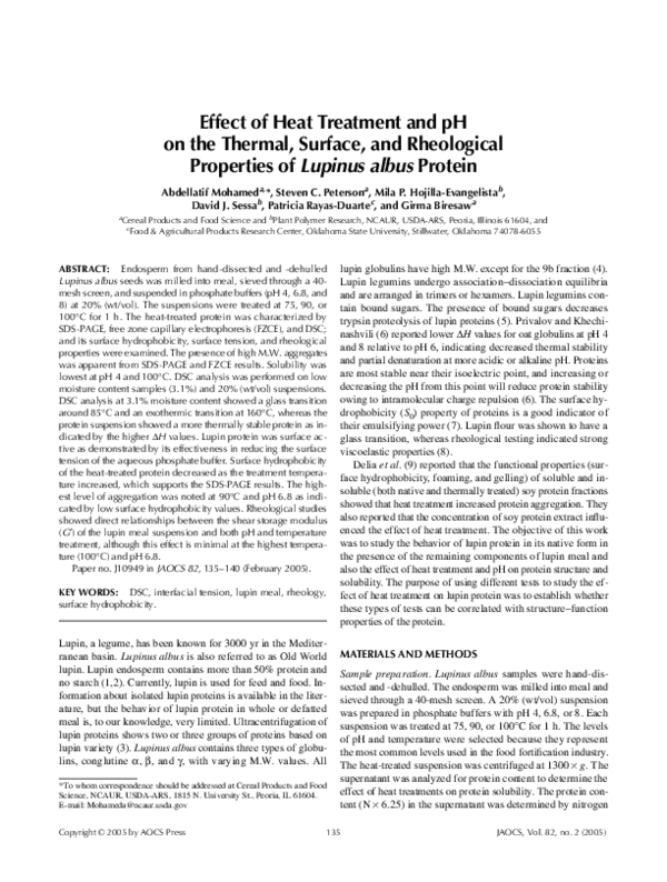 (PDF) Effect of heat treatment and pH on the thermal, surface, and ...
