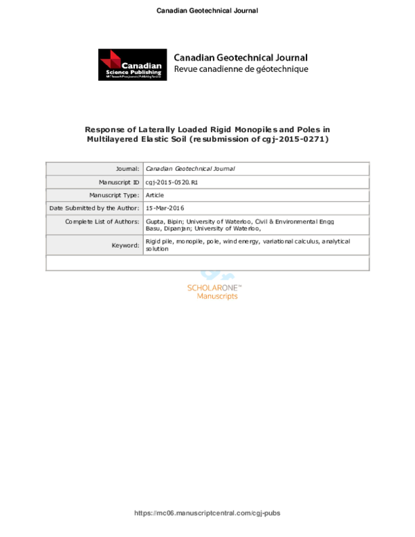 (PDF) Response of laterally loaded rigid monopiles and poles in multi ...