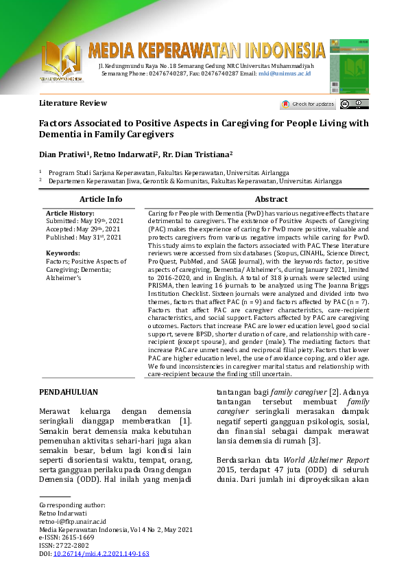 (PDF) Factors Associated to Positive Aspects in Caregiving for People ...
