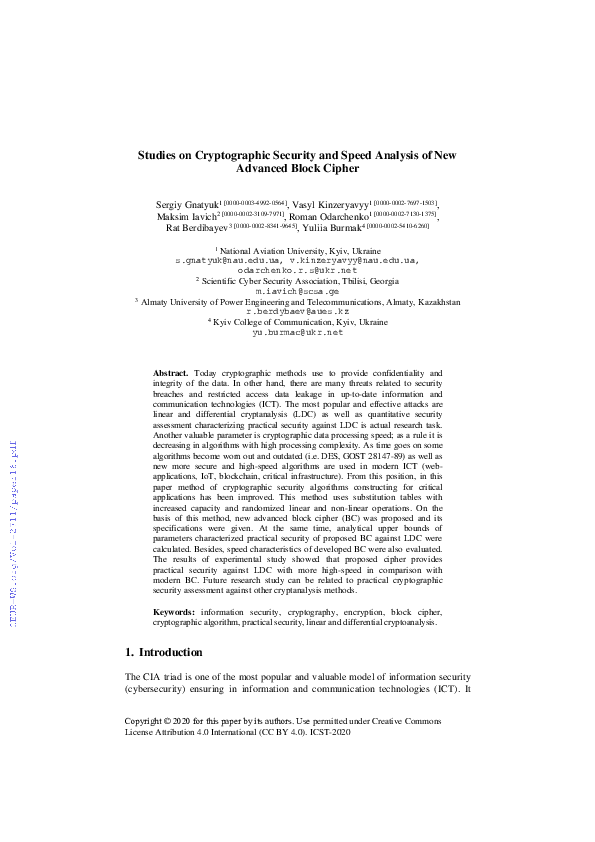 (PDF) Studies on Cryptographic Security and Speed Analysis of New ...