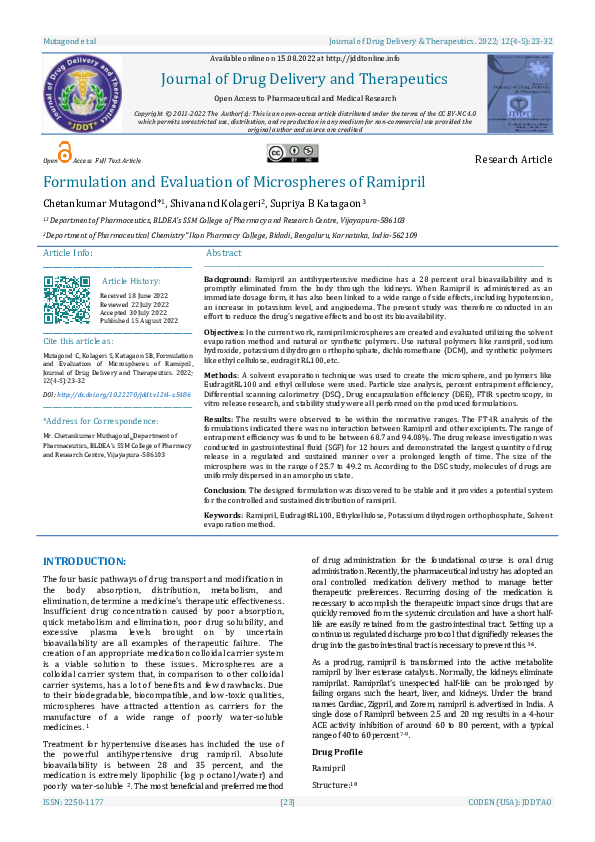 (PDF) Formulation and Evaluation of Microspheres of Ramipril
