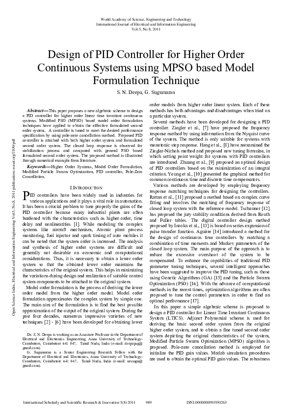 (PDF) Design Of Pid Controller For Higher Order Continuous Systems ...