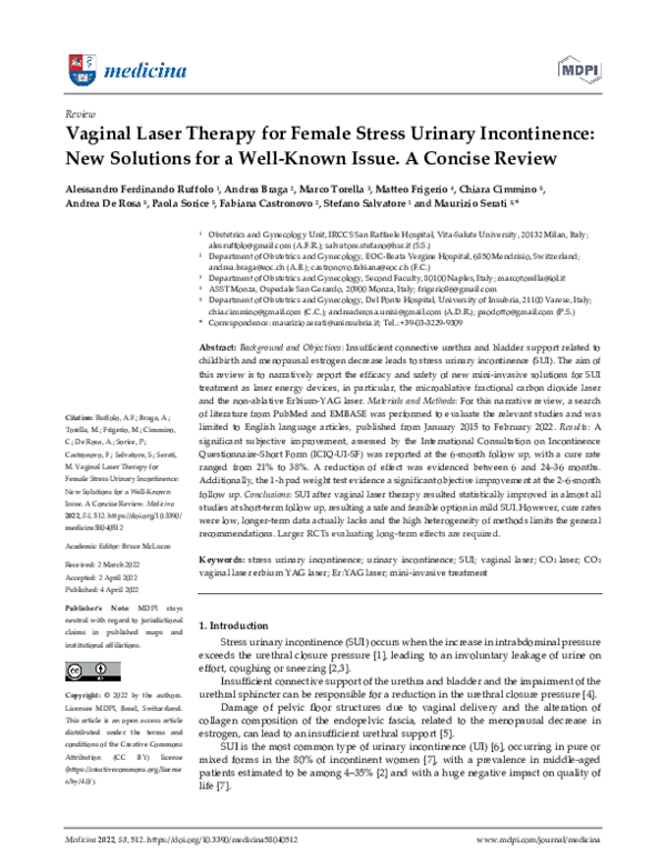 (PDF) Vaginal Laser Therapy for Female Stress Urinary Incontinence: New ...